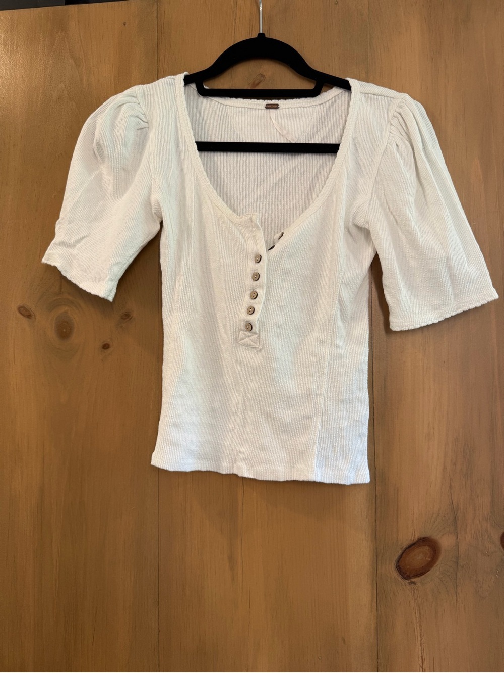 Free People Ivory Puff Sleeve Henley Top